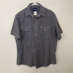 Vintage Wrangler Pearl Snap Western Cowboy Checked Blue Shirt Men’s Size L